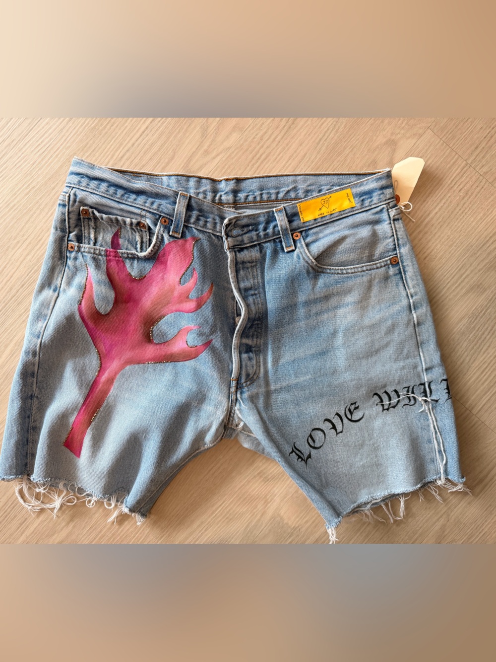 Juliet Johnstone 1 of 1 Custom Flame Paint Denim Cutoff Shorts